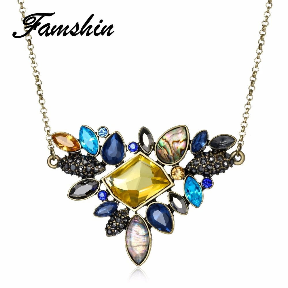 FAMSHIN Fashion Colorful Rhinestone Necklaces For Women Party Enthic Boho Flower Pendant Necklace Gold Color Vintage Necklace 
FAMSHIN Fashion Colorful Rhinestone Necklaces For Women Party Enthic Boho Flower Pendant Necklace Gold Color Vintage Necklace