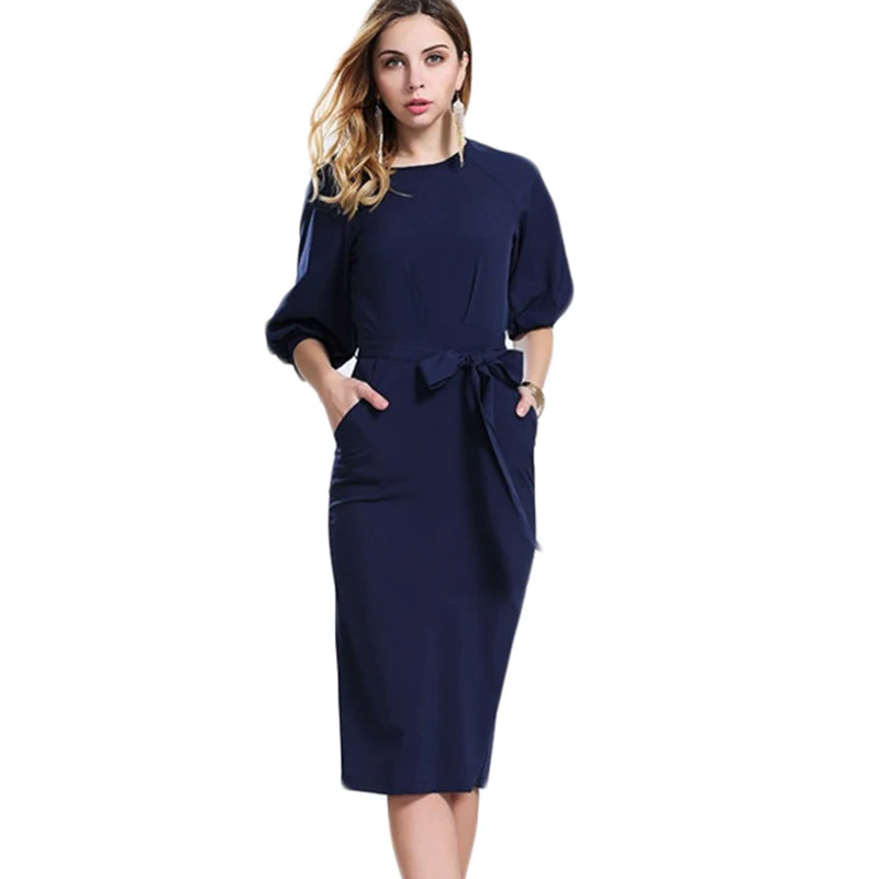 High Quanlity Office Ladies Chiffon Sashes Dresses Women 2019 New 3/4 Lantern Sleeve Navy Blue Sheath Party Dress Vestidos XL
High Quanlity Office Ladies Chiffon Sashes Dresses Women 2019 New 3/4 Lantern Sleeve Navy Blue Sheath Party Dress Vestidos XL