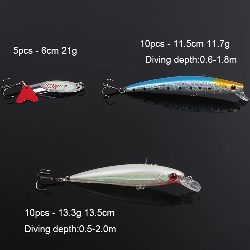 Goture 25pcs Fishing Lure Set Two Types Floating Minnow Multi-color Artificial Baits Spinner Spoon bait Tackle | Спорт и развлечения