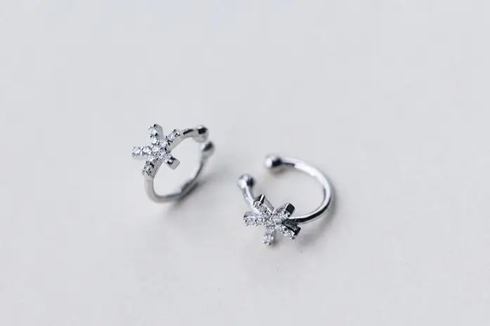 8mm Small) 1pair 100% Real. 925 Sterling Silver Fine Jewelry Flower Clip earrings new (NO pierced) with white cz setted gtle1937 | Украшения