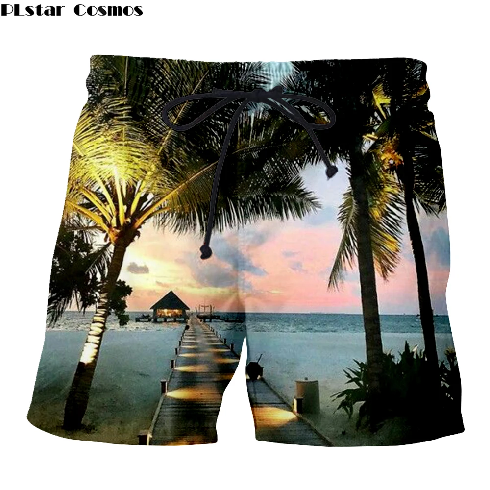 

Summer Vacation pant hot Mens shorts quick dry coconut tree 3d print elastic waist Sea ocean beachwear board short drop shipping