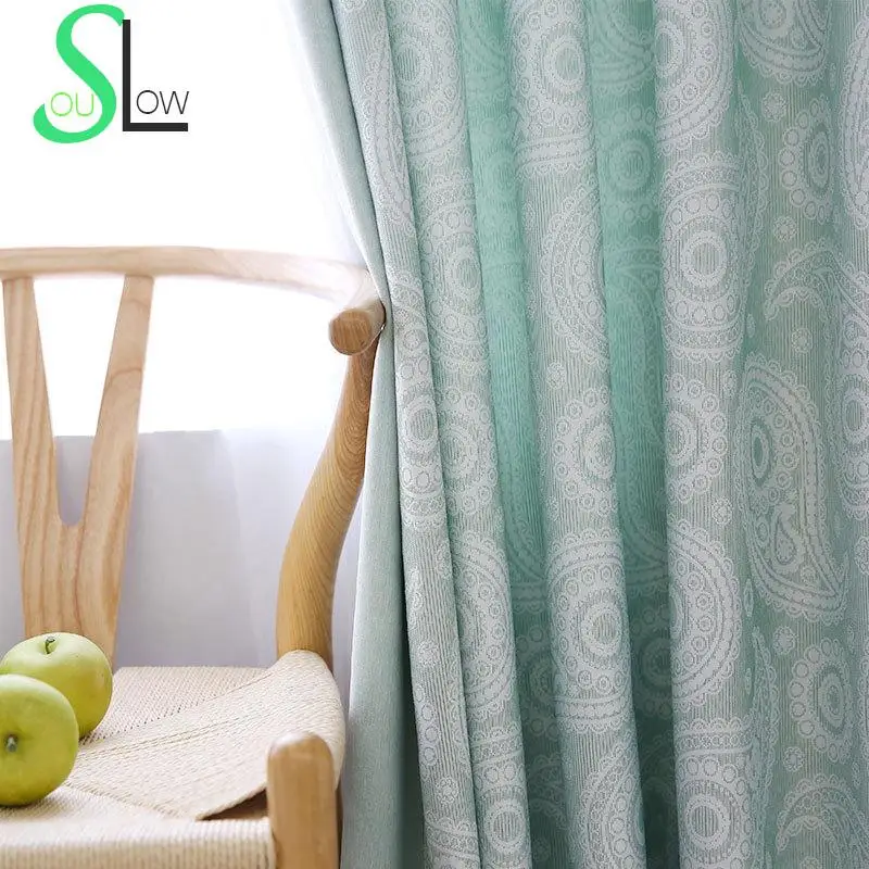 Занавеска из жаккарда Slow Soul Green Mirage хлопковая необычная Цветочная для гостиной