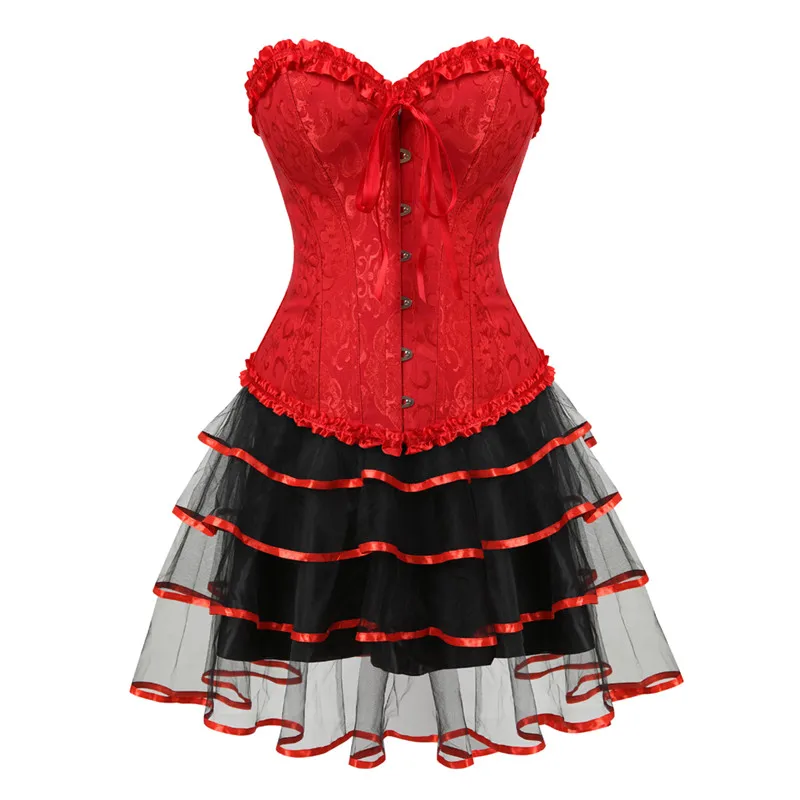Corset Dress Victorian Corsets Bustiers with Mini Skirt for Women Brocade Sexy Corset Lingerie Top Plus Size Cosplay Costume Red
Corset Dress Victorian Corsets Bustiers with Mini Skirt for Women Brocade Sexy Corset Lingerie Top Plus Size Cosplay Costume Red