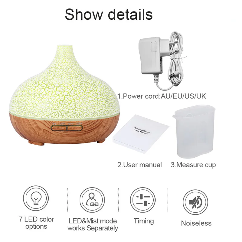 400ml Air humidifier with creative crackle light wood Oil diffuser Ultrasonic diffusers 7 changeable LED colors for home
400ml Air humidifier with creative crackle light wood Oil diffuser Ultrasonic diffusers 7 changeable LED colors for home