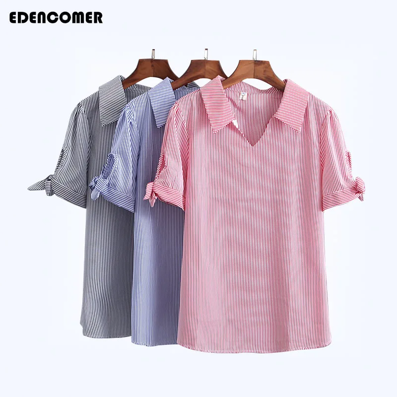 Plus Size Women Striped Shirts 2019 Summer Solid Chiffon Blak Red Blue V-Ncke Turn Down Collar Short Sleeve Bow 3XL Loose Top
Plus Size Women Striped Shirts 2019 Summer Solid Chiffon Blak Red Blue V-Ncke Turn Down Collar Short Sleeve Bow 3XL Loose Top