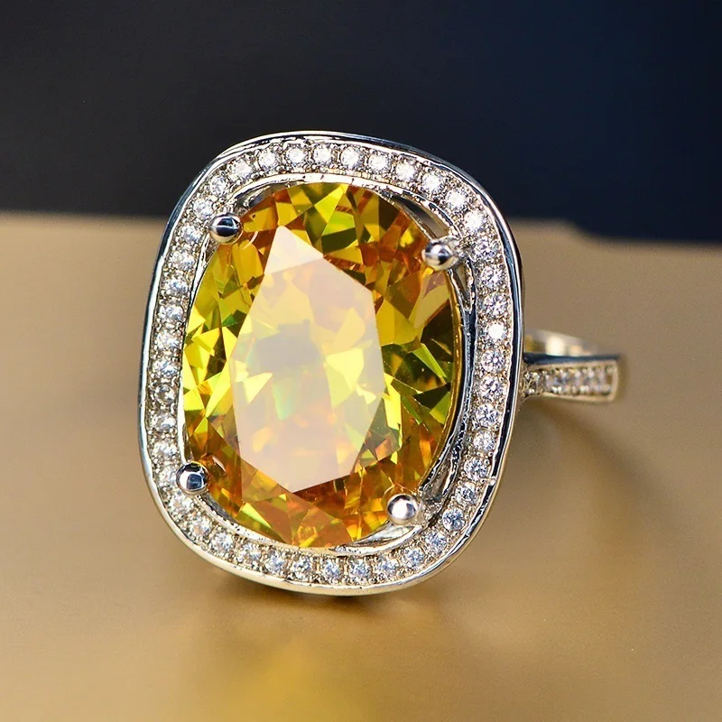 Фото Роскошное желтое Большое Квадратное кольцо принцессы с кристаллами для женщин