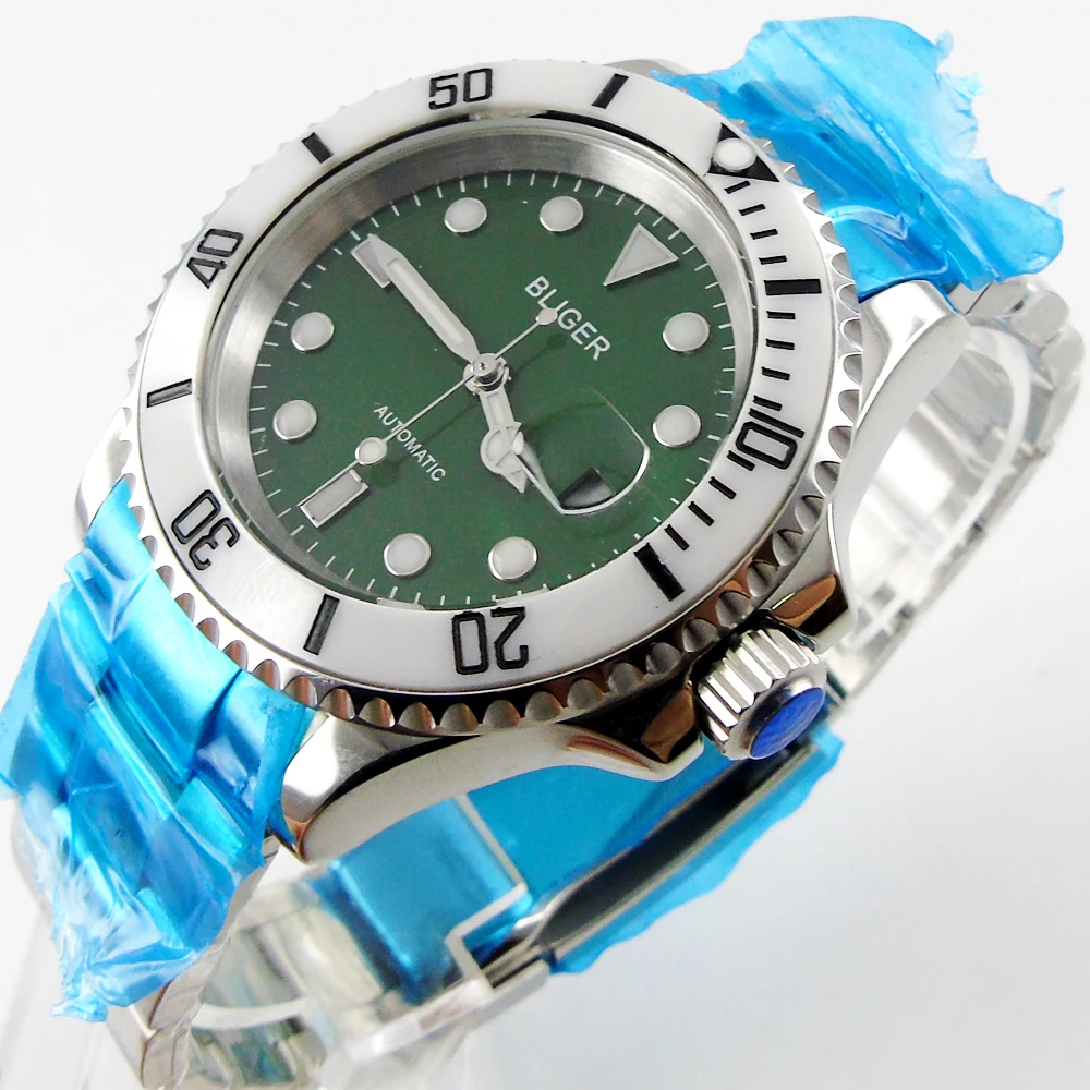 Bliger 40mm green dial date white Ceramics Bezel luminous saphire glass Automatic movement Men's watch
Bliger 40mm green dial date white Ceramics Bezel luminous saphire glass Automatic movement Men's watch