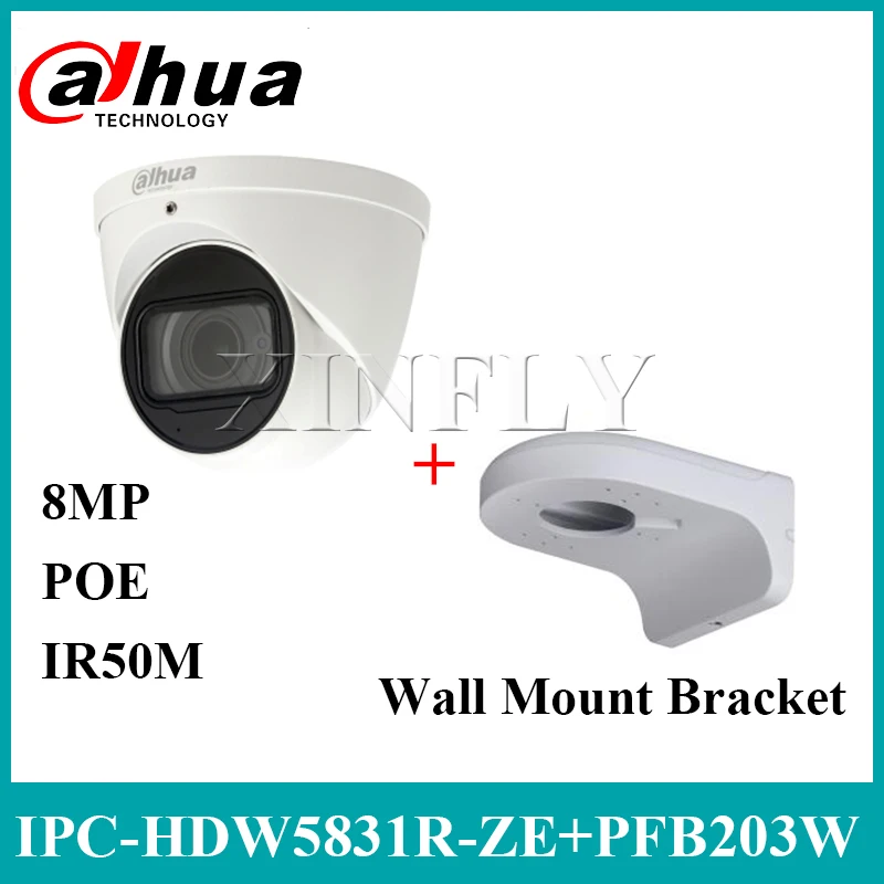 Dahua IPC-HDW5831R-ZE 4K 8MP Eyeball Network Camera POE 2.7 ~12mm IR IP67 SD Card Built-in Mic With Wall Mount Bracket PFB203W
Dahua IPC-HDW5831R-ZE 4K 8MP Eyeball Network Camera POE 2.7 ~12mm IR IP67 SD Card Built-in Mic With Wall Mount Bracket PFB203W