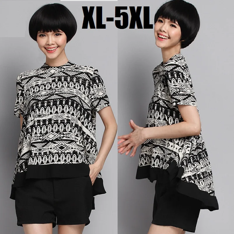 2015summer loose fit short-sleeve vintage print stand collar asymmetrical chiffon shirt casual junior blouse plus sizeXXXXXL1351
2015summer loose fit short-sleeve vintage print stand collar asymmetrical chiffon shirt casual junior blouse plus sizeXXXXXL1351