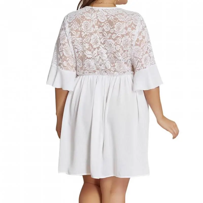 Women Large Size Beach Style A-line Solid Half Sleeve Lace Back Above Knee Mini Dress Plus Size Pure White V-neck Spring Dresses
Women Large Size Beach Style A-line Solid Half Sleeve Lace Back Above Knee Mini Dress Plus Size Pure White V-neck Spring Dresses