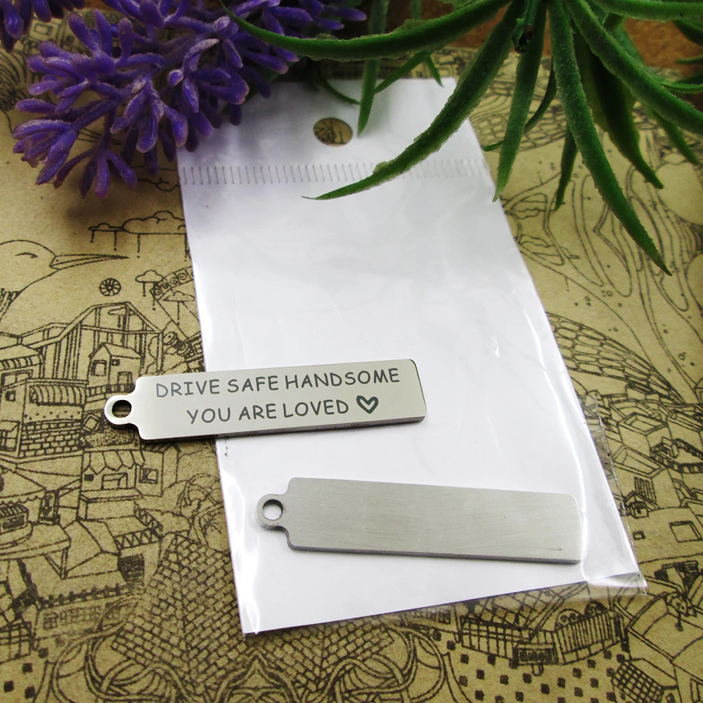 20pcs--"drive safe handsome you are loved"stainless steel charms DIY pendants for necklace
20pcs--"drive safe handsome you are loved"stainless steel charms DIY pendants for necklace