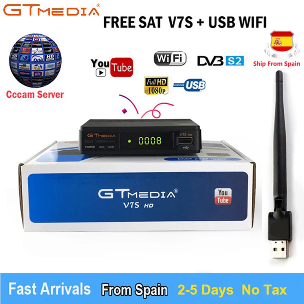 1 год Европа 7 линии cccams сервер GTMedia V7S цифровой спутниковый ресивер DVB-S2 Full HD 1080 P + USB