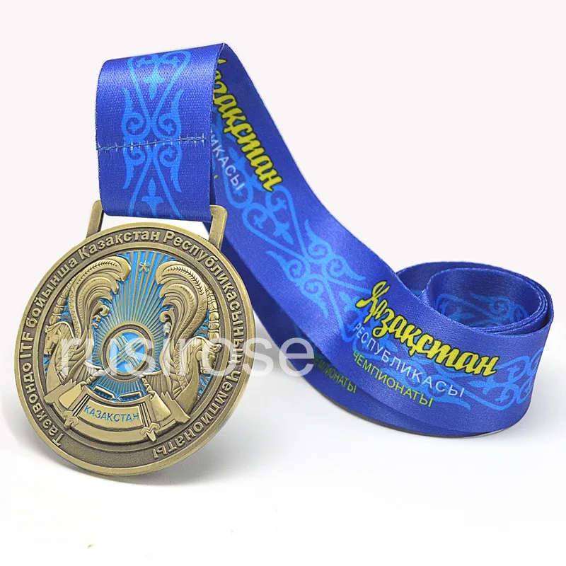 Kazakh antique medal custom, European and American style sports medals, 3D stereo contest medals, with printing ribbon
Kazakh antique medal custom, European and American style sports medals, 3D stereo contest medals, with printing ribbon