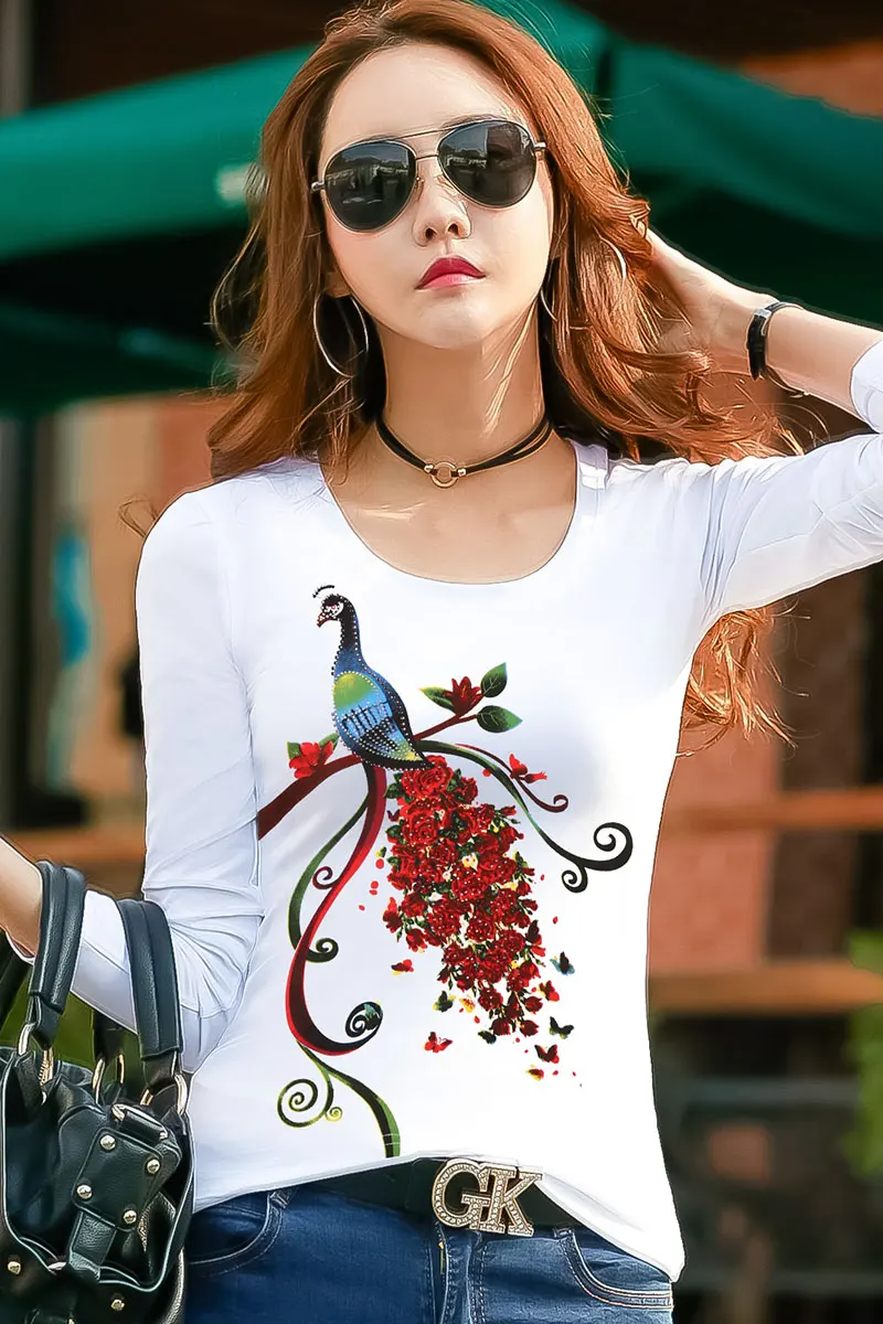 Women Cotton New T Shirts Women Clothes Diamonds Animal Print Long Sleeve O Neck White T Shirt Femme Casual Slim Autumn Tops Tee
Women Cotton New T Shirts Women Clothes Diamonds Animal Print Long Sleeve O Neck White T Shirt Femme Casual Slim Autumn Tops Tee