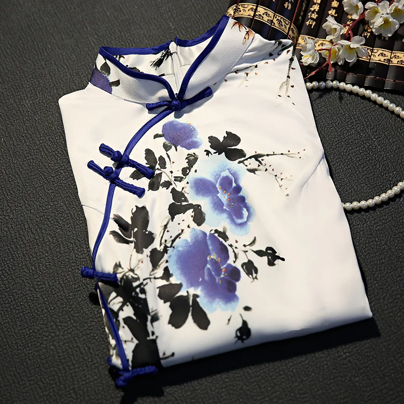 2018 Новый китайский стиль Элегантный цветочный принт Cheongsam платье Qipao |