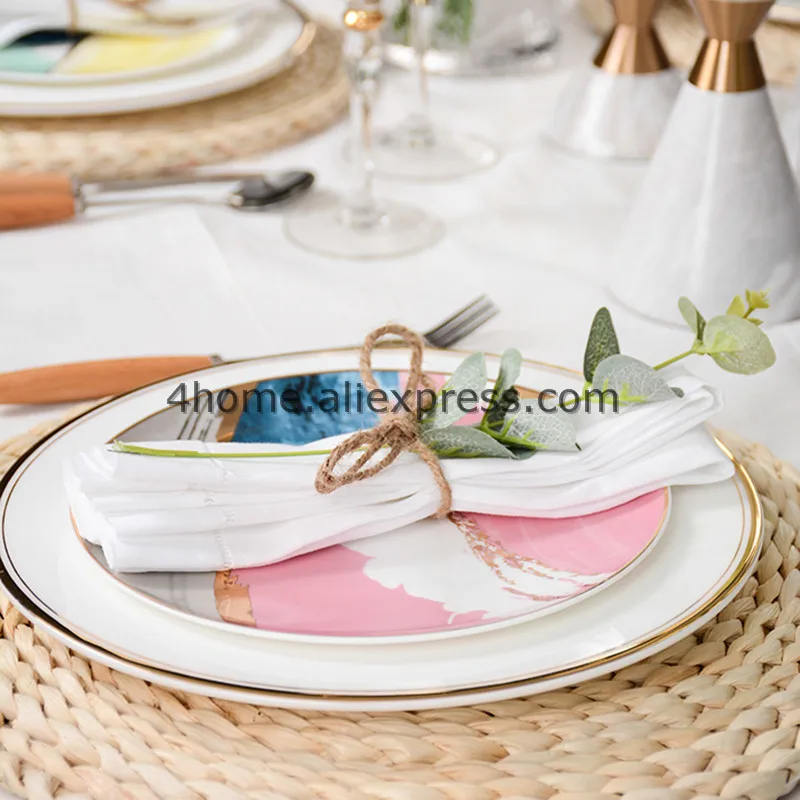 Rattan coaster gold plates bone china dinner food plate sample room decor round hand painted dishes
Rattan coaster gold plates bone china dinner food plate sample room decor round hand painted dishes