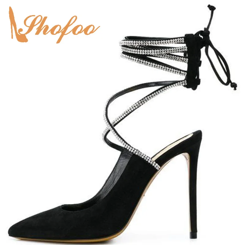 Black Crystal Stilettos Ankle Strap Pumps Women Lace-up High Thin Heels Pointed Toe Ladies Party Shoes Large Size 11 16 Mature
Black Crystal Stilettos Ankle Strap Pumps Women Lace-up High Thin Heels Pointed Toe Ladies Party Shoes Large Size 11 16 Mature