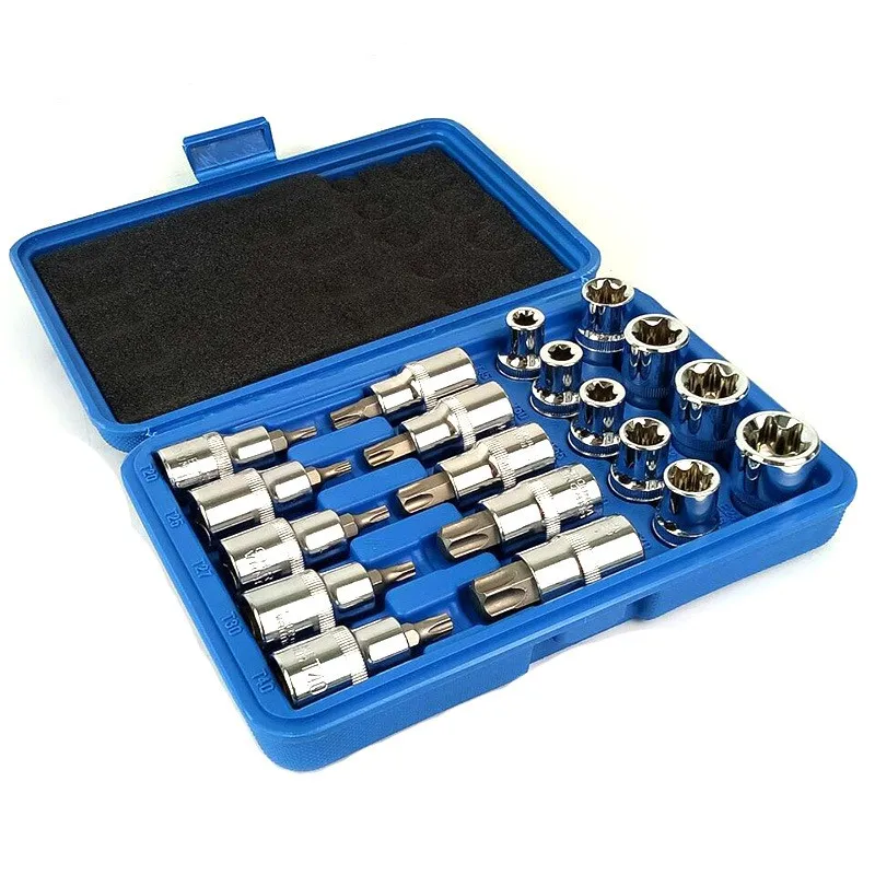 19pcs Socket Set 1/2 Inch Drive Star Socket Bit Socket Set External E10 - E24 Torx T20 - T70 Socket Pressure batch Set
19pcs Socket Set 1/2 Inch Drive Star Socket Bit Socket Set External E10 - E24 Torx T20 - T70 Socket Pressure batch Set