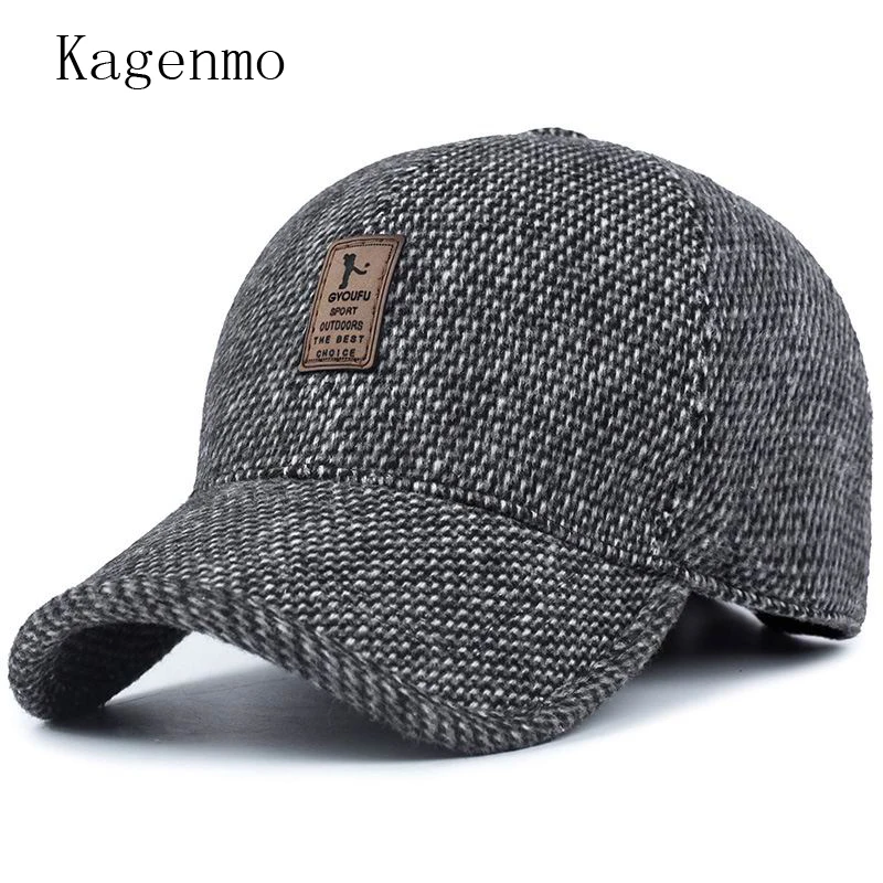 Мужская зимняя шапка Kagenmo теплая бейсбольная кепка с защитой ушей козырек из