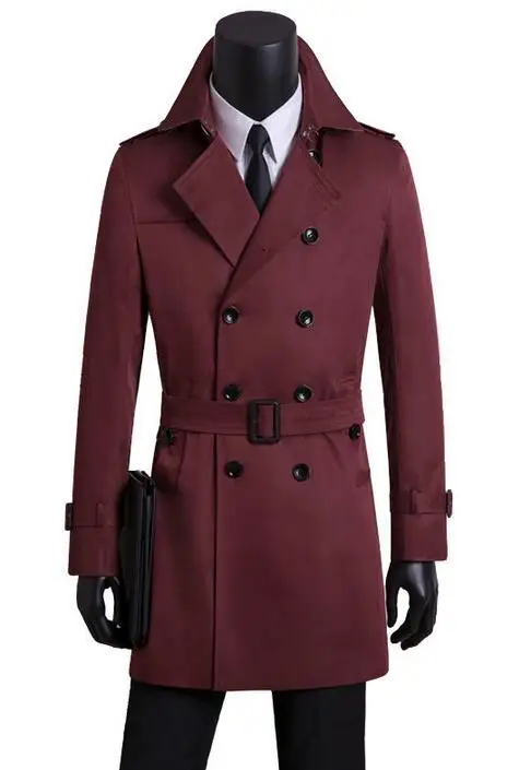 mens trench coats spring autumn mens casual clothing double breasted slim long mens coat wine red outerwear S - 9XL
mens trench coats spring autumn mens casual clothing double breasted slim long mens coat wine red outerwear S - 9XL