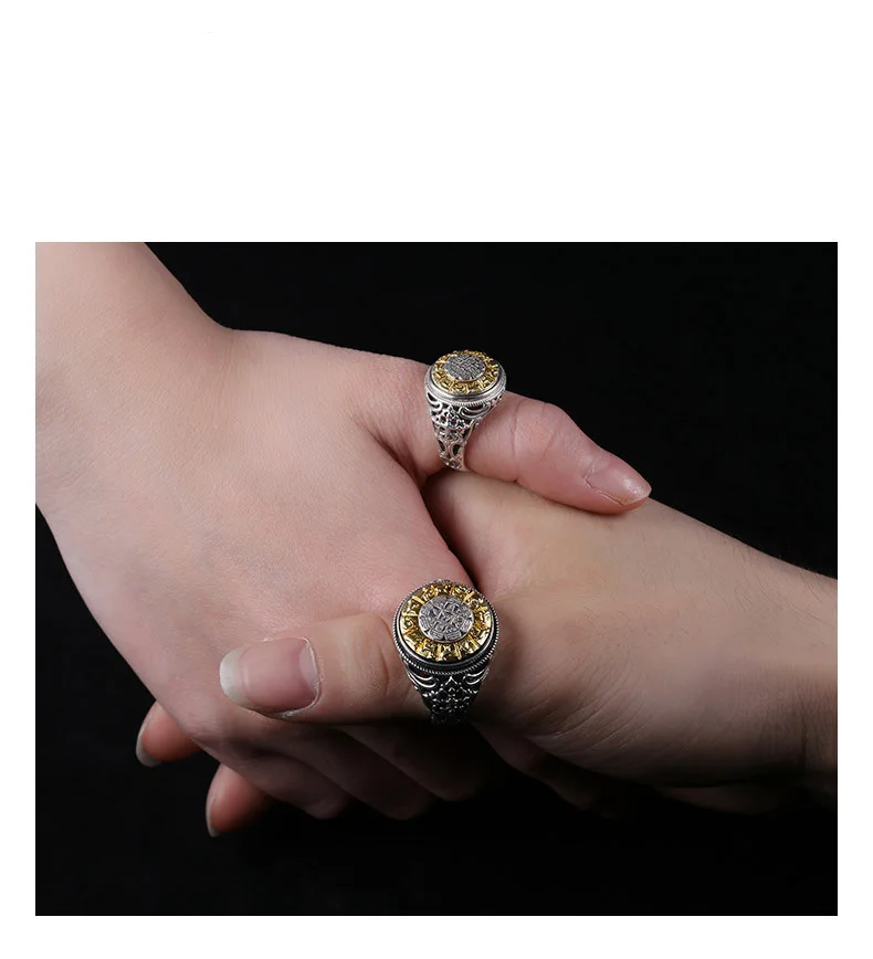 2019 Vintage Six Words Mantra Rings Rotatable Zodiac 925 Sterling Silver For Women Men Lovers Couples Om Mani Padme Hum | Украшения и