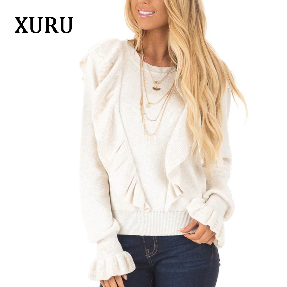 XURU winter new hot women's sweater ruffled shirt loose trumpet sleeves women's casual knit women's Keep warm pullover
XURU winter new hot women's sweater ruffled shirt loose trumpet sleeves women's casual knit women's Keep warm pullover
