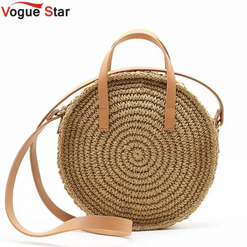 

New round hand-woven straw bag shoulder bag handbag Woman girl messenger bag L153
