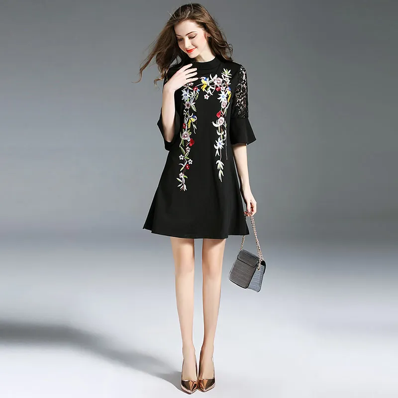Willstage Black Lace Dresses Flare Sleeve Hollow out Dress Floral Embroidery Printed Ethnic Elegant Dress 2019 Autumn Vestidos
Willstage Black Lace Dresses Flare Sleeve Hollow out Dress Floral Embroidery Printed Ethnic Elegant Dress 2019 Autumn Vestidos