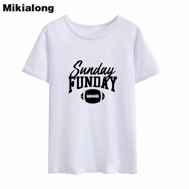 Фото Смешные футболки Mikialong с надписью Sunday Funday Женская свободная хлопковая Футболка