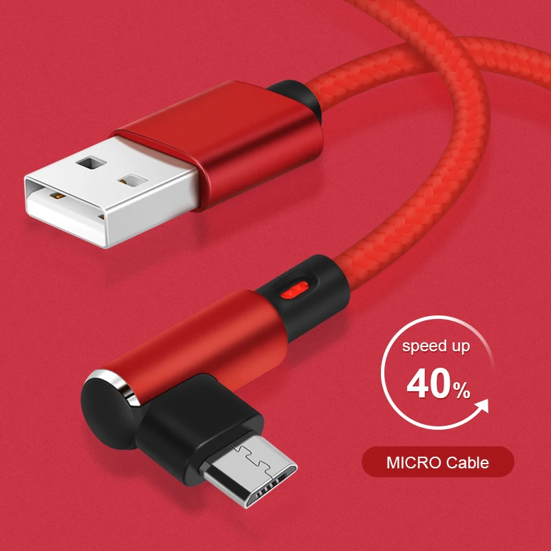 Оригинальный 90 градусов Micro USB кабель быстрого зарядного устройства для передачи