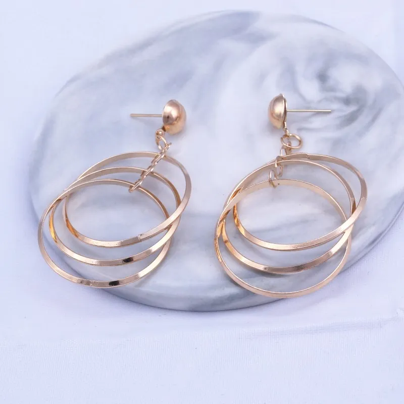 European Irregular Multi-layer Geometric Circles Drop Earrings for Women Hollow Round Long Fashion Jewelry Party | Украшения и