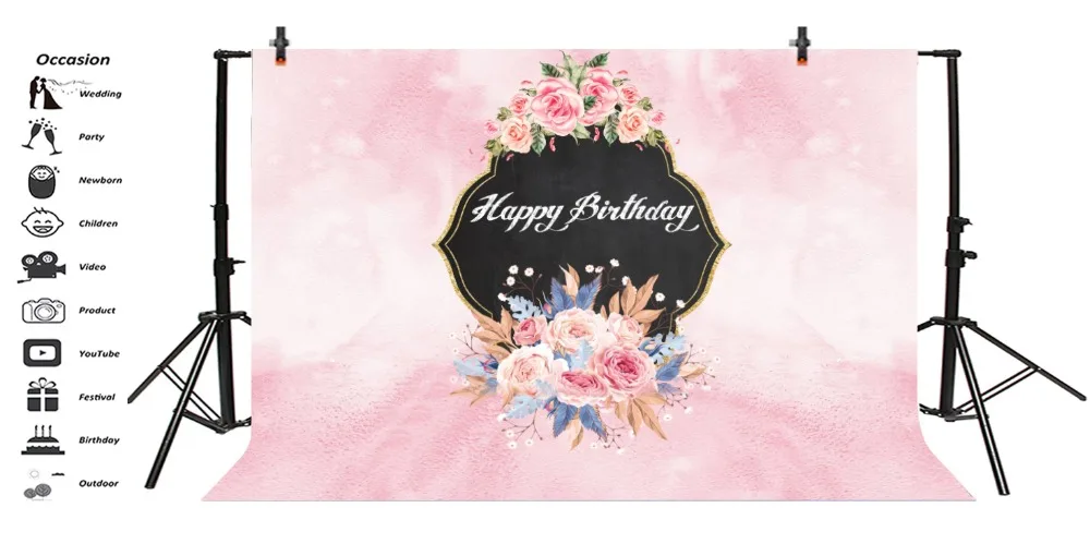 Laeacco градиент розовый блестит цветы для дня рождения фотографии фон