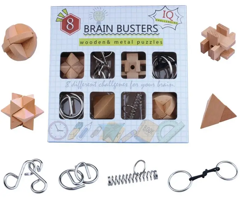 2019 New 8 in 1 Set Wooden Metal Brain Teaser Puzzles Game Toys Gift for Children Adults
2019 New 8 in 1 Set Wooden Metal Brain Teaser Puzzles Game Toys Gift for Children Adults
