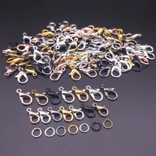 30Pcs Lobster Clasp Hook and 100Pcs Open Circle Jump Rings Jewelry Findings DIY Making Necklace bracelet Buckle Accessories
