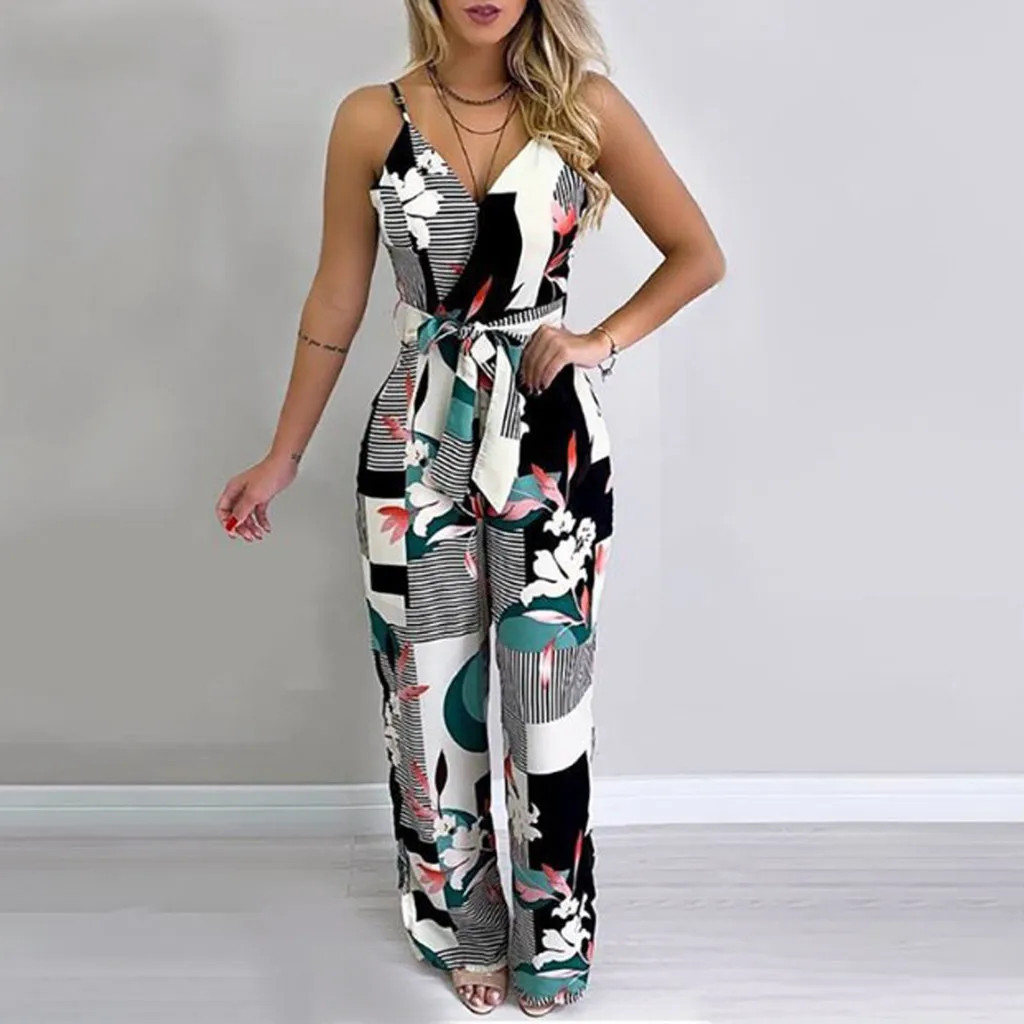 Women Sexy V-Neck Striped Printed Sleeveless Bandage Loose Long Jumpsuits Fashion Trend Sling Print Loose Piece Trousers#g4
Women Sexy V-Neck Striped Printed Sleeveless Bandage Loose Long Jumpsuits Fashion Trend Sling Print Loose Piece Trousers#g4