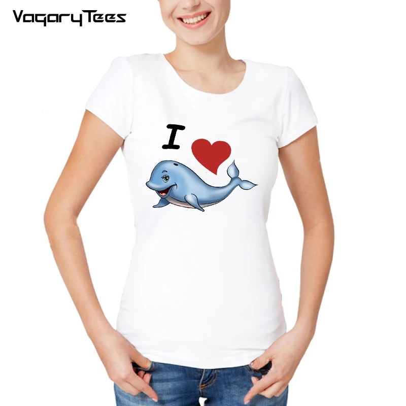 Женская футболка с принтом I Love Whales Повседневная милым Китом для девочек лето