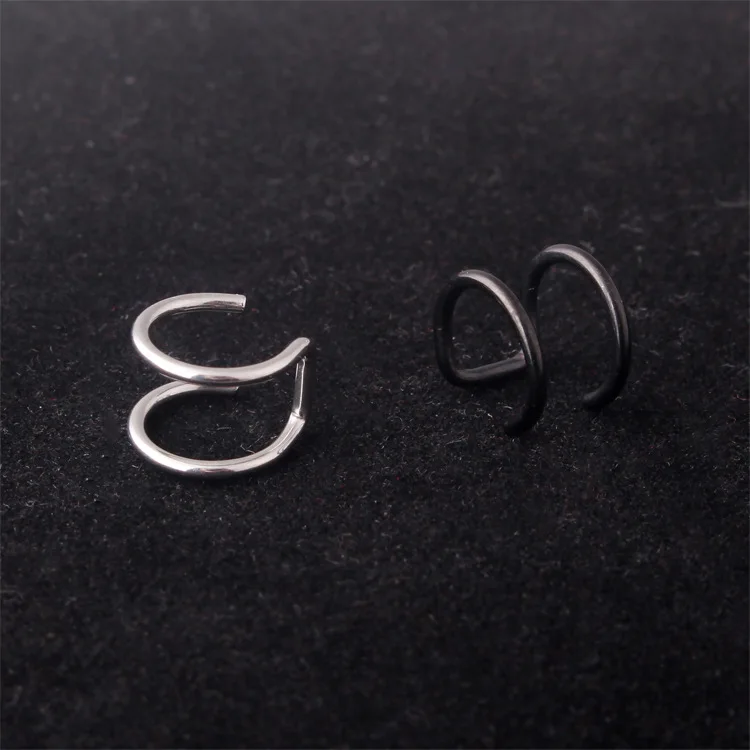 Fashion Women Punk Color Gold Black Titanium Steel Crystal Allergy Double Circle Wire No Hole Hoop Huggie Earrings Jewelry | Украшения и