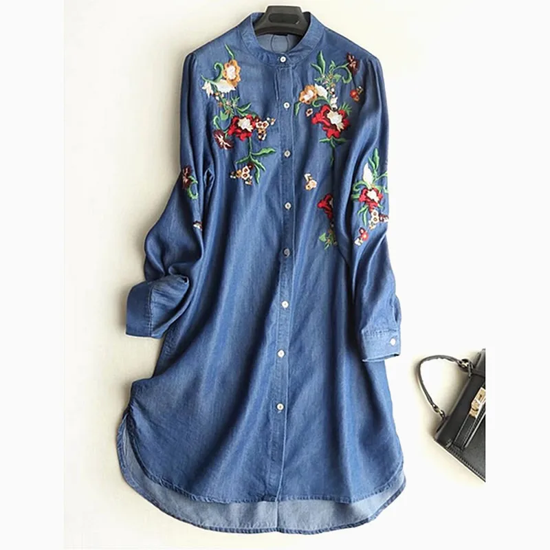 Plus Size M-5XL 2021 Women Autumn Casual Dress Elegant Embroidery Long Sleeve O-Neck Loose Denim Dress Blue Streeetwear vestido
Plus Size M-5XL 2021 Women Autumn Casual Dress Elegant Embroidery Long Sleeve O-Neck Loose Denim Dress Blue Streeetwear vestido