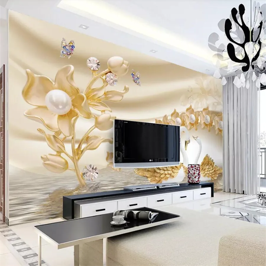 Beibehang Custom wallpaper 3d photo mural luxury golden flowers swan jewelry tv background wall paper murals 3D Papel de parede
Beibehang Custom wallpaper 3d photo mural luxury golden flowers swan jewelry tv background wall paper murals 3D Papel de parede