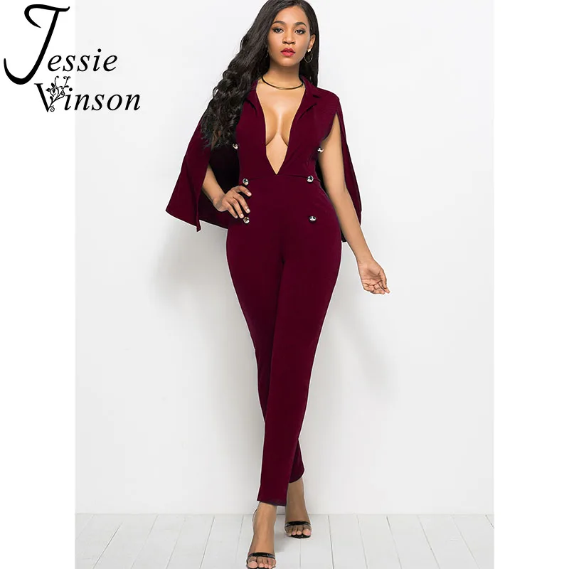 Jessie Vinson Deep V-neck Sexy Jumpsuit with Cape Buttons Black Skinny Rompers Womens Jumpsuits Plus Size Long Pants Overalls
Jessie Vinson Deep V-neck Sexy Jumpsuit with Cape Buttons Black Skinny Rompers Womens Jumpsuits Plus Size Long Pants Overalls