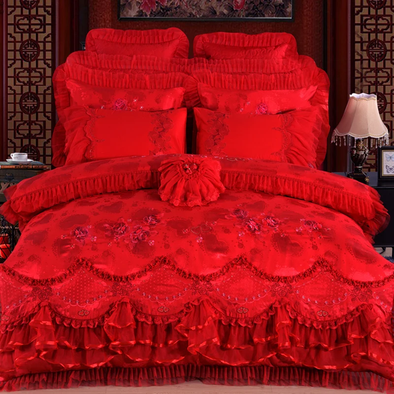 2018 Silk Cotton Satin Jacquard Luxury Wedding Bedding Set Embroidered Lace Duvet Cover Set Bedspread Queen King 4/6/8/10pcs
2018 Silk Cotton Satin Jacquard Luxury Wedding Bedding Set Embroidered Lace Duvet Cover Set Bedspread Queen King 4/6/8/10pcs