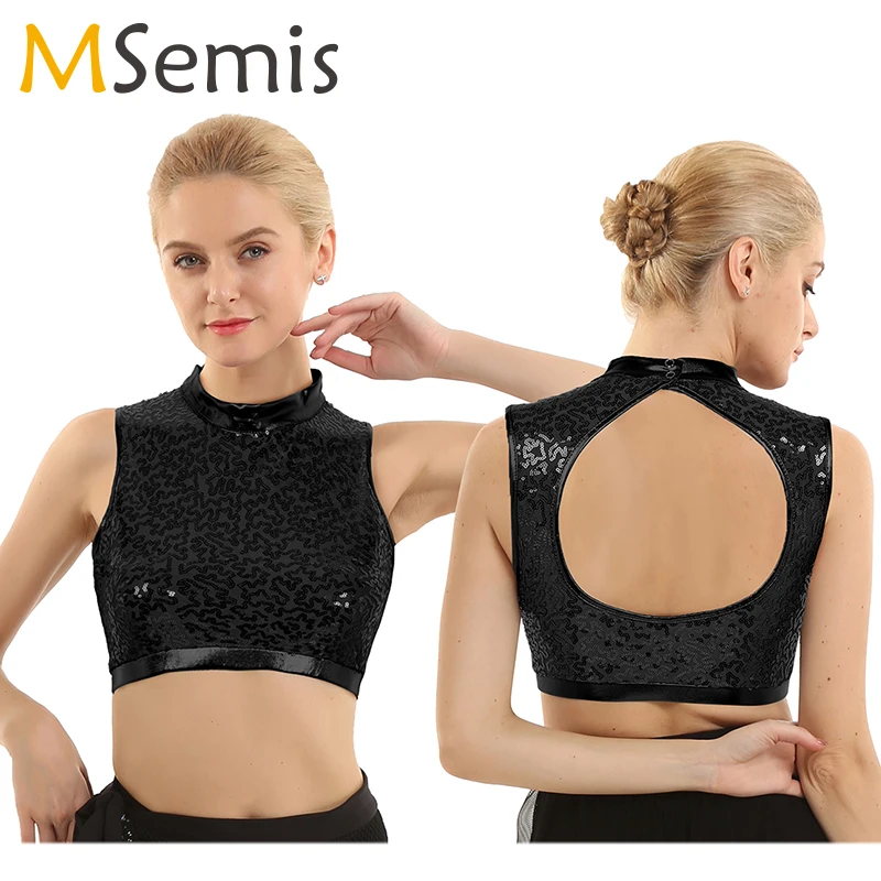 Women Leotard Ballet Dance Crop Tops Shinny Tops ballerina Glittery Sequins Mock Neck Sleeveless Keyhole Back Dance Crop Top
Women Leotard Ballet Dance Crop Tops Shinny Tops ballerina Glittery Sequins Mock Neck Sleeveless Keyhole Back Dance Crop Top