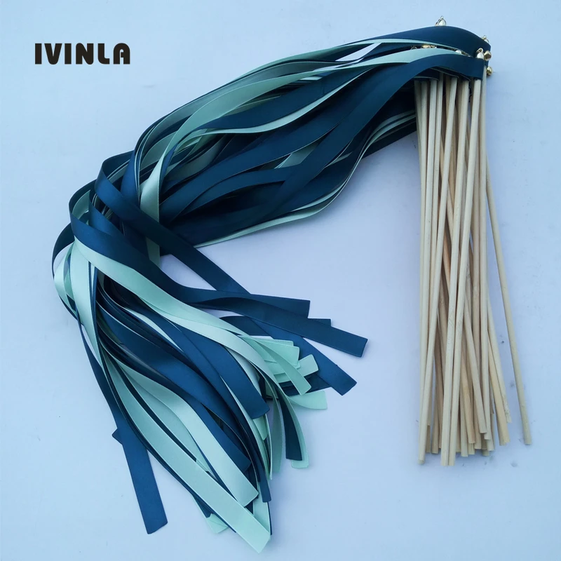 Newest 50pcs/lot Navy and green Wedding Ribbon wands with gold bell stick for wedding decoration
Newest 50pcs/lot Navy and green Wedding Ribbon wands with gold bell stick for wedding decoration