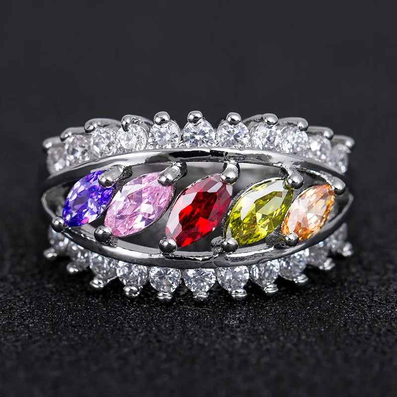 New Creative Multicolor Crystal Leaf Ring for Women Silver Color with AAA Zircon Finger Rings For Women Wedding Jewelry
New Creative Multicolor Crystal Leaf Ring for Women Silver Color with AAA Zircon Finger Rings For Women Wedding Jewelry