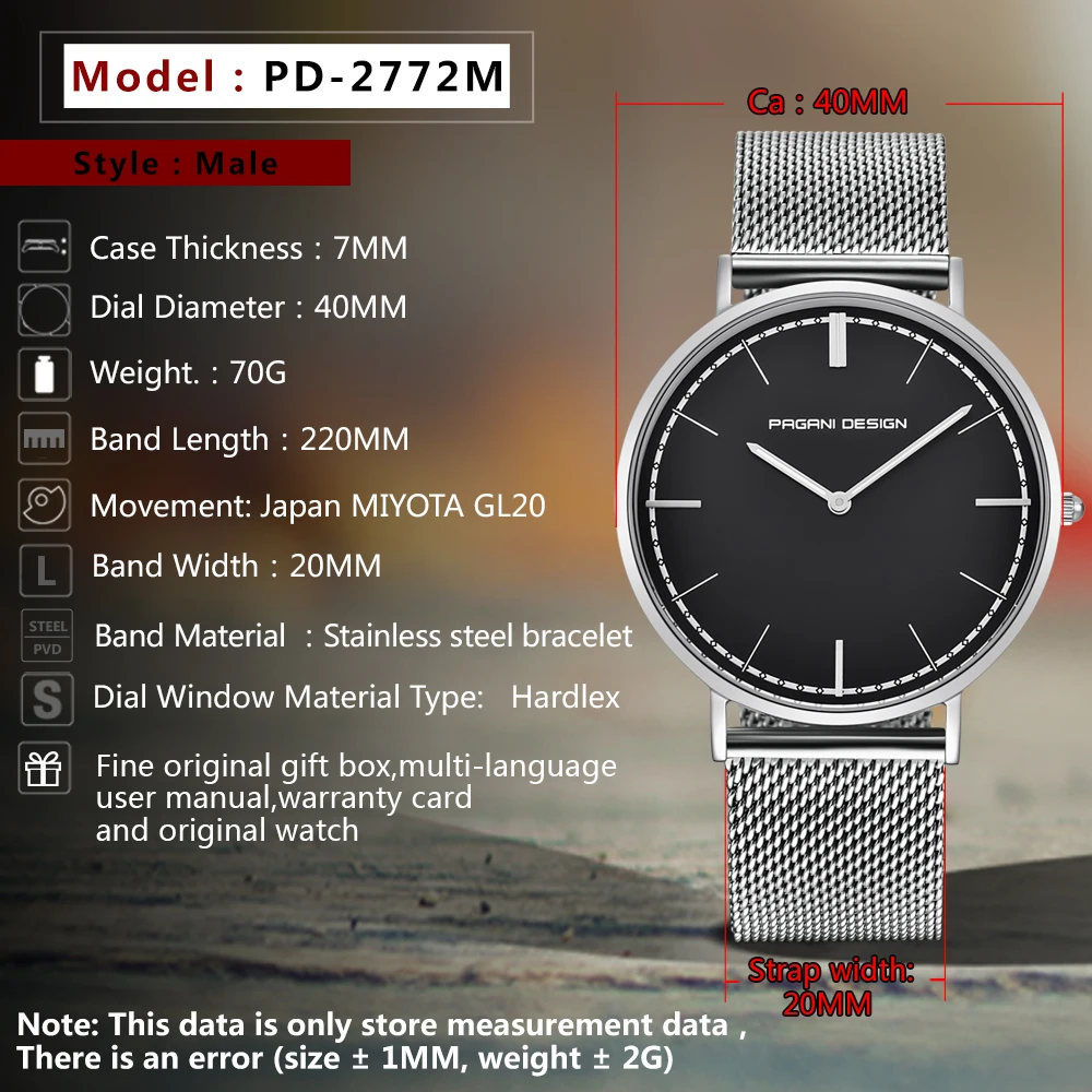 PAGANI DESIGN 2019 New Ultra thin Fashion Male Wristwatch Stainless Steel Business Waterproof Men Watch Simple Saat dropshipping
PAGANI DESIGN 2019 New Ultra thin Fashion Male Wristwatch Stainless Steel Business Waterproof Men Watch Simple Saat dropshipping