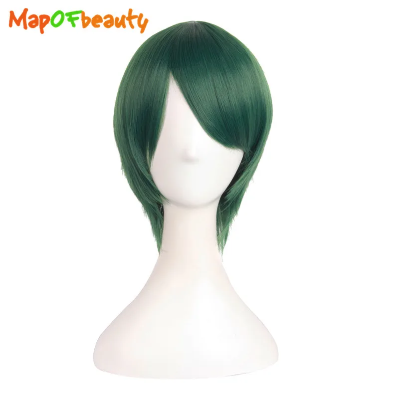 MapofBeauty 12 дюймов короткий парик темно зеленый прямые синтетические волосы