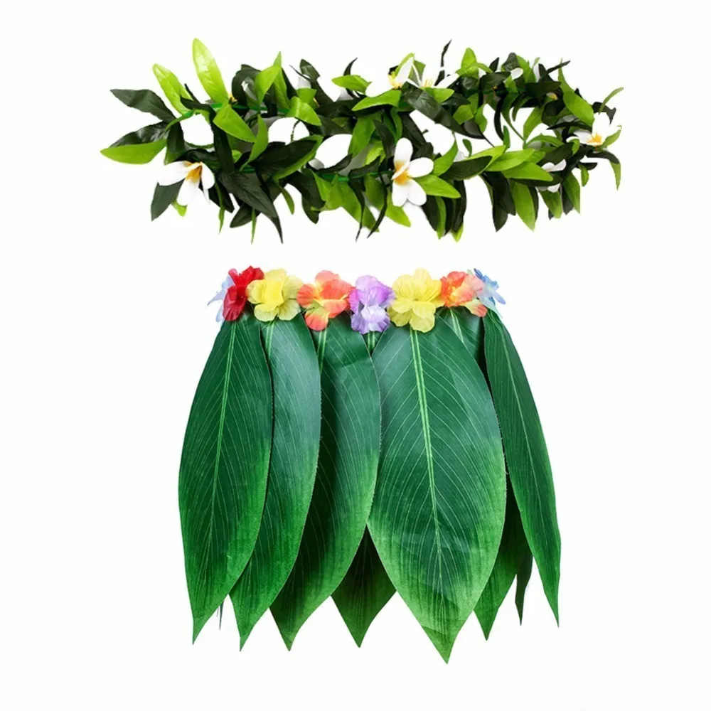 Фото Юбка Гавайская из искусственных листьев для детей и взрослых пляжная юбка с