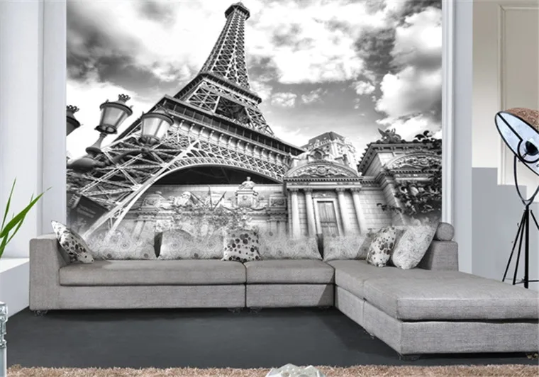 Настенные обои на заказ 8D Papel черно-белые с рисунком Парижа Эйфелевой стены 3d