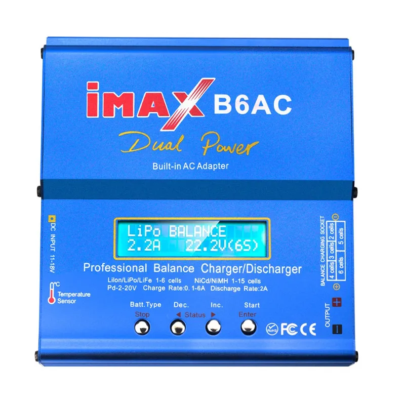 Зарядное устройство IMAX B6AC 80 Вт, 6 А, для литий-полимерных/литий-ионных/LiFe/NiMh аккумуляторов, FPV
Зарядное устройство IMAX B6AC 80 Вт, 6 А, для литий-полимерных/литий-ионных/LiFe/NiMh аккумуляторов, FPV