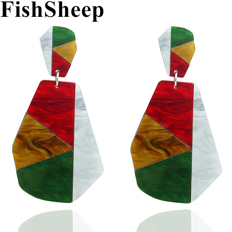

Акриловые большие висячие серьги FishSheep в стиле бохо женские, разноцветные геометрические серьги из ацетата, эффектные модные ювелирные укр...